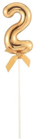 PARTY DISCOUNT NEU Kuchen/Cake-Topper Mini Ziffer am Stab, 9 cm, Zahl 2, Gold, Stab ca. 15cm