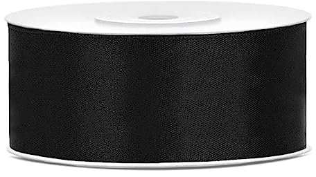 Decoraparty Ruban Noir de double Satin 25 mm, Bobine 25 mètres pour Décorations de fête, Bonbonnières, Gâteux, Fleurs, Faveurs de Mariage, Idées Cadeaux, Cartes de vœux Anniversaire et Nouvel An