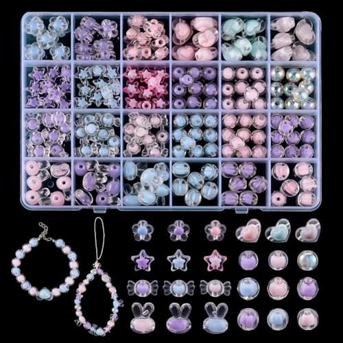 PandaHall 195 Stück Acryl-Abstandsperlen 8 Stile Bead-In-Perle-Abstandsperlen 3 Farben Lose Lampwork-Perlen Transparente Bastelperlen Für Haarzöpfe Schlüsselband Armband Halskette Schmuckherstellung