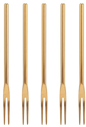 Wisecoco 5 Piezas de Tenedor de Fruta de Acero Inoxidable 304, Tenedores de Aperitivo de Degustación de 2 Puntas, Tenedores de Frutas de Ensalada de Cóctel Portátiles, para Casa, Boda, Fiesta, Café