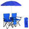 GOPLUS Silla de Camping 2 Plazas con Sombrilla, Sillón Doble con Bolsillo, Portavasos y Bolsa de Transporte, Silla Plegable Portátil para Playa Pesca Barbacoas Picnic (Azul)