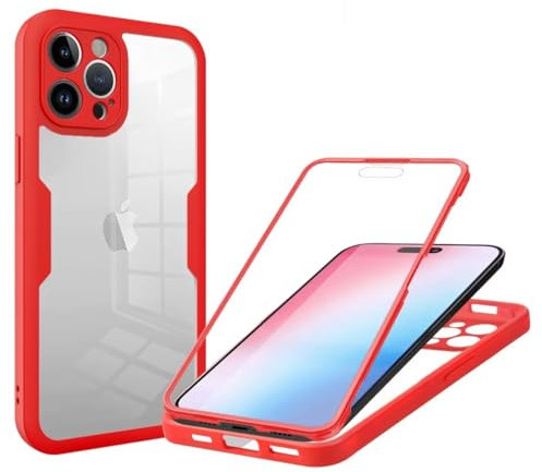 Beajew Kompatibel mit iPhone 7 Plus/iPhone 8 Plus Hülle, 360 Grad Robust Stoßfest Schutzhülle mit Eingebautem Displayschutz, Transparent Panzerhülle Handyhülle, Rot