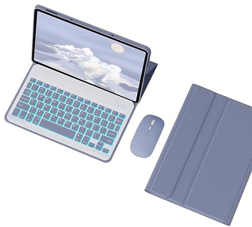 HLTOOP Funda Teclado para Xiaomi Pad 5/5 Pro, Contener Ñ, Teclado Inalámbrico Retroiluminado Desmontable con Cubierta Protectora Magnética, Ratón,Púrpura