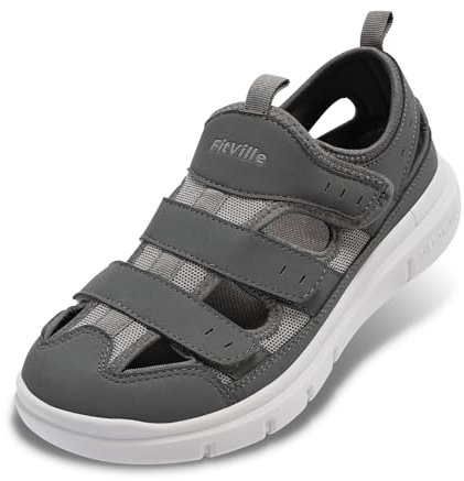 FitVille Diabetiker Sandalen Herren Extra Weit Orthopädische Schuhe mit Klettverschluss Verstellbare Gesundheitsschuhe Bequemer Rehaschuhe für Senioren Schuhe für Geschwollene Füße,Grau,47 EU,Weit