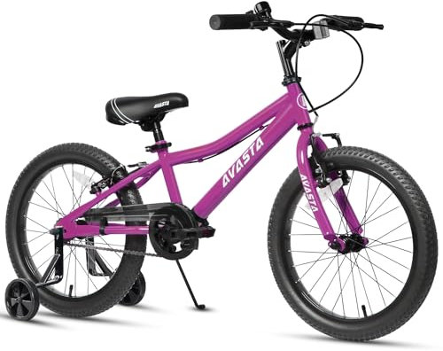 AVASTA 18 Zoll Kinderfahrrad für 5, 6, 7 und 8 Jahre alte Kinder, Jungen und Mädchen, mit Zwei Handbremsen, Ständer und verstellbarem Sitz, rosa