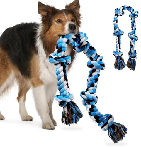 ETACCU Corda per Cani Grandi Indistruttibile, 116CM Corda per Cane Gioco Resistente in Puro Cotone di Taglia Grande, Corda da Masticare Cani Benefica per La Salute Mentale del Cane