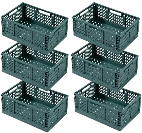 EURXLQ 6 Stück Grün Klappbox 30×20×12cm,Klappkiste Körbe Aufbewahrung Zusammenklappbarer Tragbar Aufbewahrunskisten Bunt aufbewahrungskiste Geeignet für Küche,Bad,Büro,Schlafzimmer