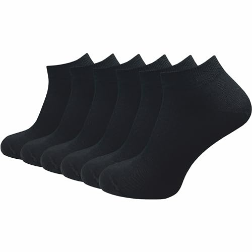 GAWILO Calcetines deportivos para hombre de 100% algodón puro (6 pares | 10 pares) | calcetines cortos y delgados | sin costuras apretadas sobre los dedos de los pies, Negro | 6 Pares, 43-46