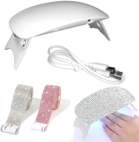 Rechargeable Mini Nail Lamp with Decorative Diamond Stickers UV Lamp for Gel Nails Flash Nail Curing Dryer Kit for Home Salon DIY Manicure
