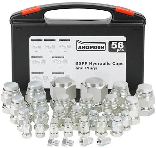 ANCIMOON 56 Stück BSPP Hydraulikschlauchkappen und Stopfen, Größe 2, 4, 6, 8, 10, 12, 16