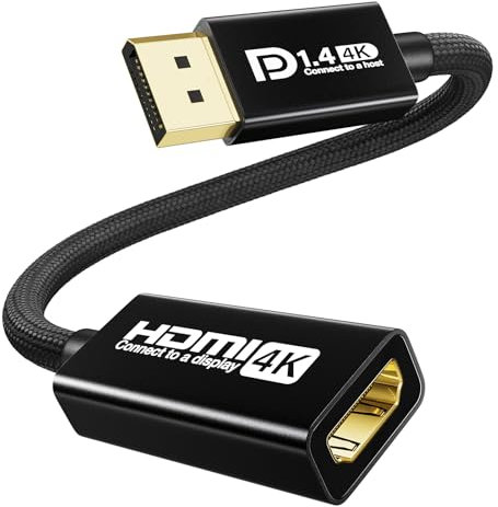 Adaptador activo DisplayPort a HDMI, cable DP 1.4 a HDMI 2.1 compatible con 4K @120Hz 4K @60Hz 2K @144Hz 2K @60Hz 1080P HDR HDCP 2.2, conector DP macho a HDMI Famale para HP Dell AMD NVIDIA PC
