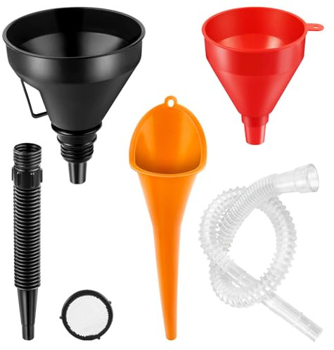 3 Pcs Flexible Funnel Set - Universal Oil, Gasoline, Fuel, Petrol Engine Plastic Wide Mouth With Detachable Spout and Long Mouth for Motorcycle, Car, Automotive, Water Transfer