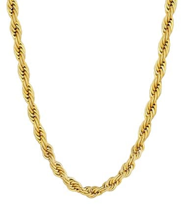Supcare Rope Chain for Men, 6mm Gold-Plated Twist Rope Chain in 316L SS, Hand Polished and Maintenance Free, 24 Men's Necklaces with Gift Box, Unisex Gift (Gold/Silver/Black)