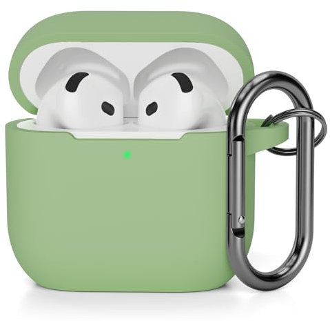 AOTUAO Kompatibel mit AirPods 4 Hülle Case, Weiches Silikon Stoßfeste Schutzhülle für AirPods 4. Generation (2024) (USB-C) Case Cover mit Karabiner, Front-LED Sichtbar, Avocado