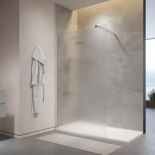 Box Doccia Walk-In 130 cm Altezza 200cm Parete Fissa Vetro Temperato Opaco da 10mm con Trattamento Anticalcare Braccio Telescopico SUS304 Profili Alluminio Cromato