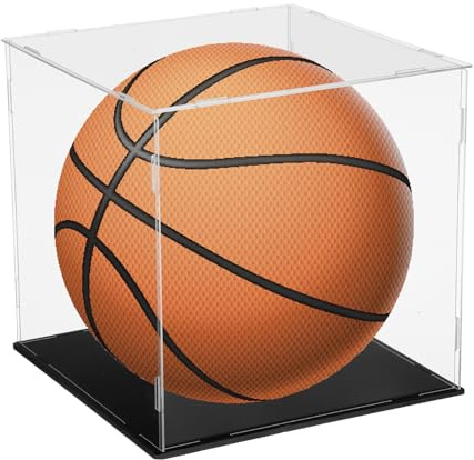 sourcing map Basketball-Vitrine, 25,4 cm, transparente Acryl-Vitrine mit Basketball-Ständer, Würfel, Aufbewahrungsbox für signierte Fußball-Memorabilien, Sammlerstücke