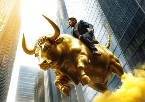 CALVENDO Poster 84,1 x 59,4 cm Querformat Goldener Bulle an der Börse – Symbol für Trading-Erfolg und Aktienmärkte| Bilder, Kunstdruck, Wandbild, Wanddeko, Prints ohne Rahmen