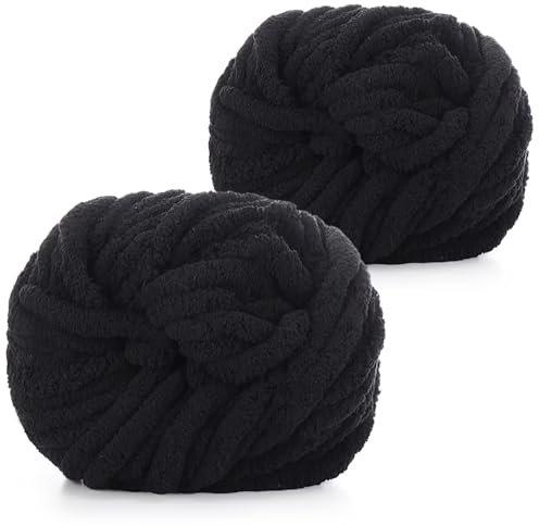 Coopay Dicke Wolle zum Häkeln, 2x240g Weiches Armstricken Wolle zum Handstricken, Soft Chunky Wolle zum Stricken, Sperrige Armstricken Wolle, xxl Wolle für Decken, Kissen, Haustier Nest - Schwarz