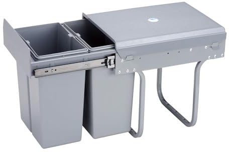 Poubelle de recyclage pour meuble de cuisine, poubelles sous évier 2 x 10 l, fixation inférieure et retrait manuel, bacs amovibles, avec couvercle