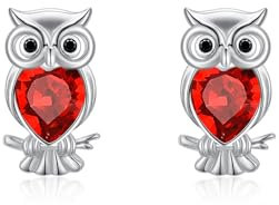 Eulen Ohrringe für Damen 925 Sterling Silber Ohrstecker Schmuck für Eulenliebhaber Tochter Enkelin Nichte (Rot)