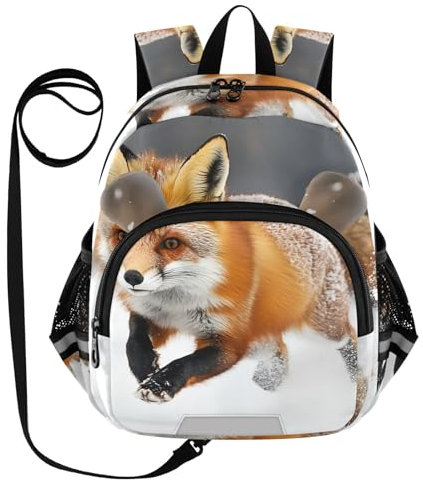 CHIFIGNO Rucksack für Kleinkinder, Jungen, mit Leine, kleine Reise-Büchertasche, Kinderrucksäcke, Vorschulrucksäcke, Winterfuchs, Medium, Niedlich