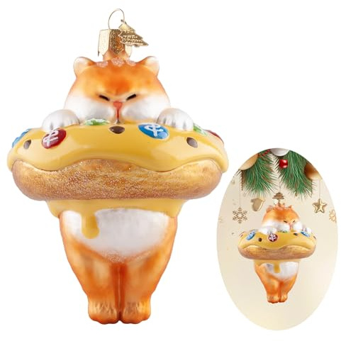 HZYC Cat Christmas Ornament, Hand-Blown Glass Christmas Tree Decoration | Donut Pendant Ornament, Hanging Glass Ornament for Animal Lovers Holiday Party Home Gifts
