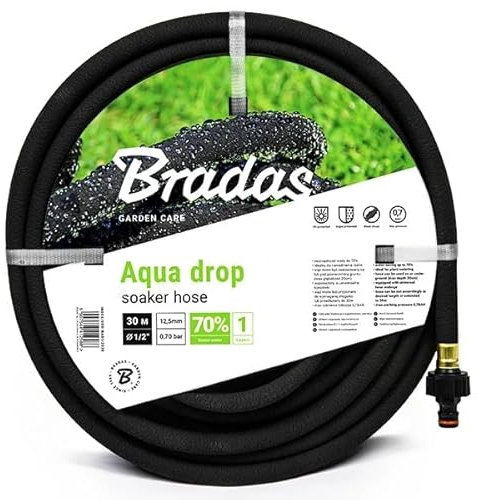 Bradas GARDEN CARE - Bewässerungsschlauch AQUA DROP 1/2 Zoll 15 m – Perlschlauch - Tropfschlauch Bewässerung - Gartenschlauch Flexibel - Gartenbewaesserung Schlauch – Bewässerungssystem