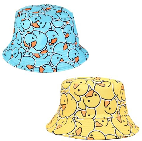 JazRvr 2 Stück Festival Hut, Fischerhut Lustig Anglerhut für Damen und Herren, Duck Cap in Blau und Gelb, Perfekt für Karneval, Strand, Angeln und Täglichen Gebrauch