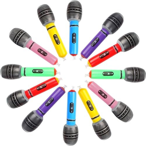 12 PCS Inflatable Microphones, Blow Up Microphone, Inflatable Microphones Parties, Inflatables Party Props, for Pretend Play Microphone Toys, Musical Instrument Party Supplies(6 Colors)