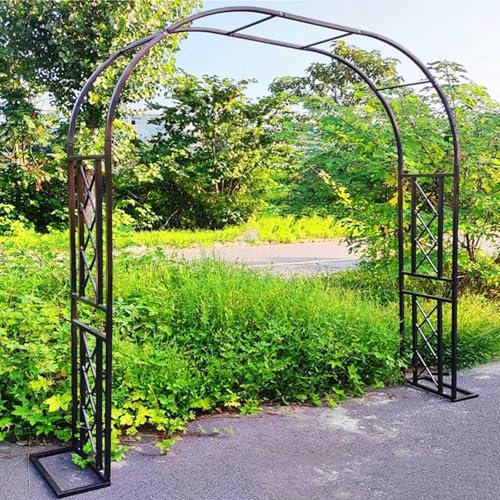 Garden Arch Metal Arbour Rose Trellis Arch Frame 140cm 180cm 220cm 260cm 300cm 340cm Large Strong Tubular Archway For Climbing Plants Backyard, Lawn, Patio, Courtyard, Wedding(Brown,180x230x40cm)
