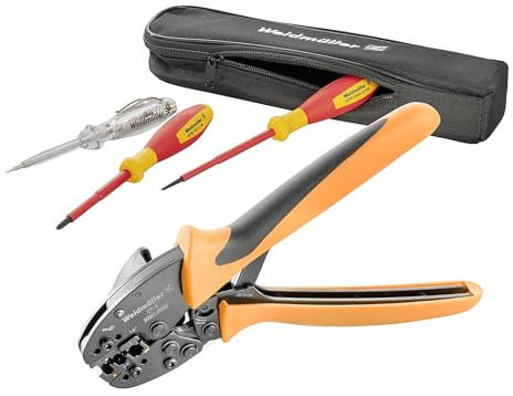 Weidmüller CTI 6 SD PROMO (5-tlg. Crimpwerkzeug-Set mit CTI 6 (0,5–6 mm²), VDE-Schraubendreher, Phasenprüfer & Werkzeugtasche, Crimpzangen, Werkzeugsatz) 480863