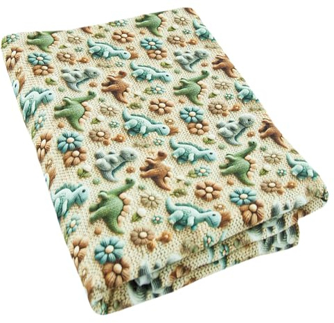 Baumwollstoff | Jerseystoff | Kinderstoff Dinosaurier | 95% Baumwolle, 5% Elasthan | weich, stapazierfähig, elastisch, vielseitig zum Nähen | 100 cm x 150 cm | blau
