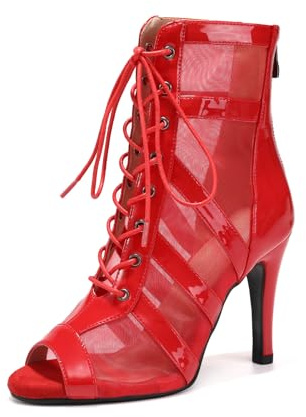ZYXWVU Stivali da Ballo Latino Donna Americano Punta Aperta | Stivali da Ballo Salsa Bachata Tango Tacco 9.5cm Suola in Gomma
