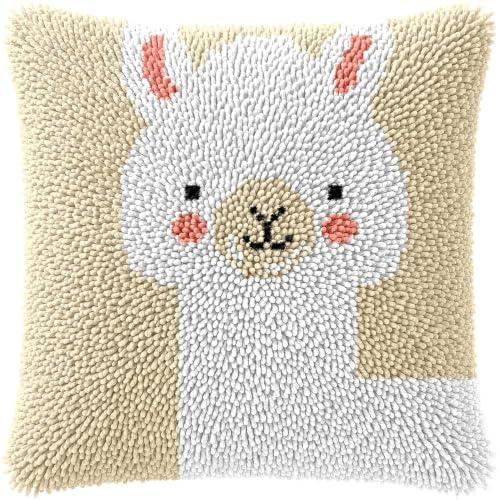Taxpy Knüpfkissen-Set,Strickset-Kissen,Alpaka Teppich-Set Für Anfänger,Knüpfset Für Anfänger,Erwachsene Oder Kinder,Knüpfset Kitz 43 X 43 Cm