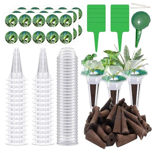 HIULLEN 108 Stück Wachstumsschwämme, Hydroponic System, Ersatz Zuchtschwämme mit 24 Pflanzkörbe,24 Anzuchthauben,24 Aufkleber,Hydroponics Garten Zubehör für Indoor Garten & Pflanzenzucht
