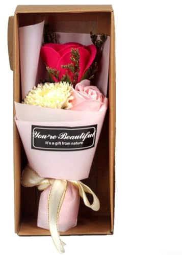 Jonikuper Seifenblume Geschenkbox mit 3 Nelken Rose Seifen für Muttertag und Frauentag Geschenke für Mama, dekoratives Blumenarrangement