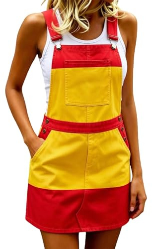 Genérico Mono Vestido Mujer con la Bandera de España y Bolsillo, Holgado, moldea la Figura, Juvenil, versátil y Casual para el día a día