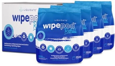 Liquidate - 6000 Sheet Refill Bundle (4x1500) Sheet Antibacterial Hand and Surface Wet Wipes, Recyclable