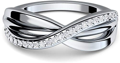 Amoonic Infinity Ring Silber 925 Mit 21 Zirkonia Steinen - Unendlichkeitszeichen Schmuck für Damen - Gratis Luxus-Etui - FF586SS925ZIFA50