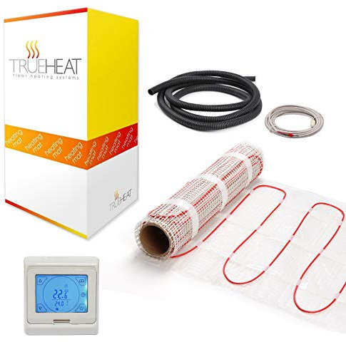 Electric Underfloor Heating Mat Kit for Tile or Stone Floors 200W/m2-17m2 with White Touchscreen Programmable Thermostat