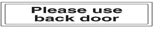 V Safety Please Use Back Door Door Sign - 300mm x 100mm - Self Adhesive Vinyl