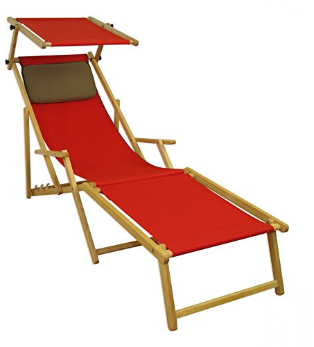 Erst-Holz Sonnenliege rot Gartenliege Fußteil Sonnendach Kissen Buche hell klappbar 10-308 N F S KD