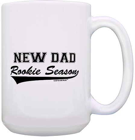New Dad Gifts Rookie Season New Dad Tasse Schwangerschaft Ankündigung Vater Geburtstagsgeschenke werdende Vater Tasse Geschenk 425 ml Kaffeetasse Teetasse 425 ml Weiß