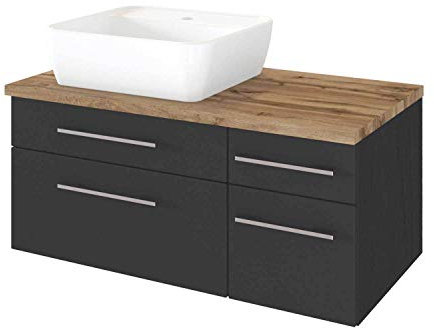 Lomadox Waschtischunterschrank 90 cm inkl. Keramik Aufsatz-Waschbecken matt grau