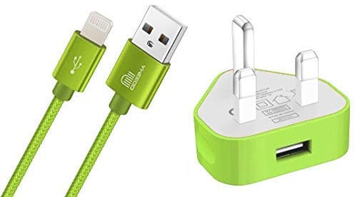 ameego USB Data Sync Charging Cable Lead 1 Meter Braided Lead + USB Charger Adapter Plug For Phone's Compatible 6 6s 5s 6 PLUS 7 8 8 Plus XS XS Max XR X iPad iPod (Green)