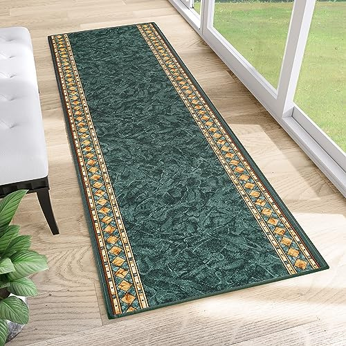 TAPISO Anti Rutsch Teppich Läufer rutschfest Brücke Meterware Grün Gelb Ornament Design Meliert Flur Küche Wohnzimmer 100 x 400 cm
