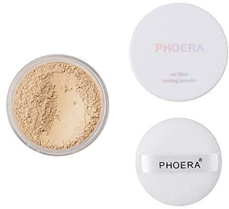 AQUAPURITY - PHOERA Loose Makeup Setting Matte Face Powder + Puff, Long Lasting Lightweight Foundation Make Up Fixer Beauty Blender Highlighter Palette Flash Photography (102 - Cool Beige)