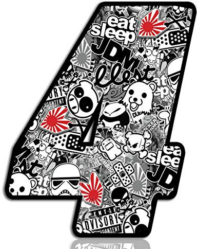 Biomar Labs® Startnummer Nummern Auto Moto Vinyl Aufkleber Sticker Bomb Stickerbomb Weiß Motorrad Motocross Motorsport Racing Nummer Tuning 4, N 344