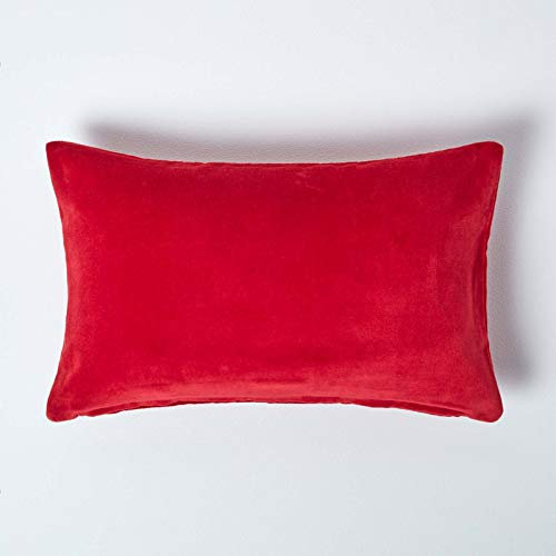 HOMESCAPES Housse de Coussin en Velours rectangulaire 100% Coton uni Rouge, 30 x 50 cm