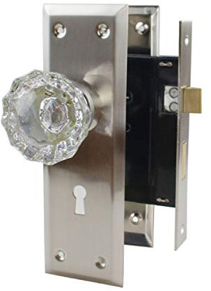 NUZAMAS Old Time Mortise Lock Glass Crystal Knob Set Skeleton, Zinc Alloy Plate, Door Knobs Look with Keys, Indoor Outdoor Double Open, Bed Room Locks, Classic Style